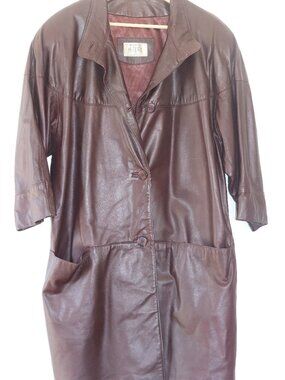 VTG 90s Créations de Cuir ANDRE Oxblood Leather Trench - Made in Canada - XL